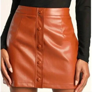 NWT Lulu's Brown vegan leather button front mini‎ skirt medium